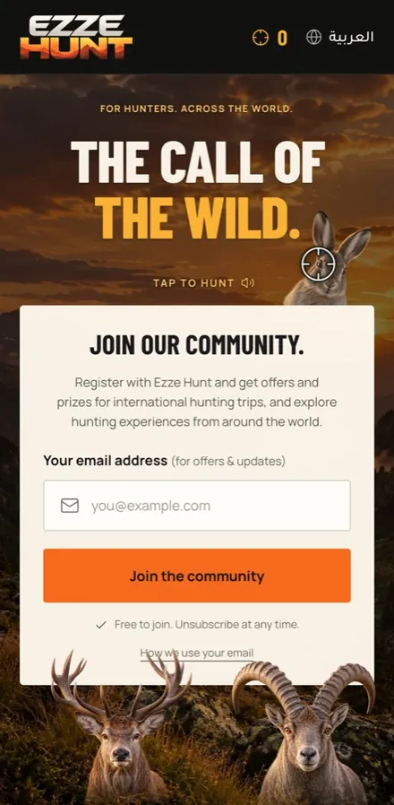 Ezze Hunt on mobile with the tap-to-hunt hint