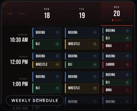 Full Contact weekly class schedule