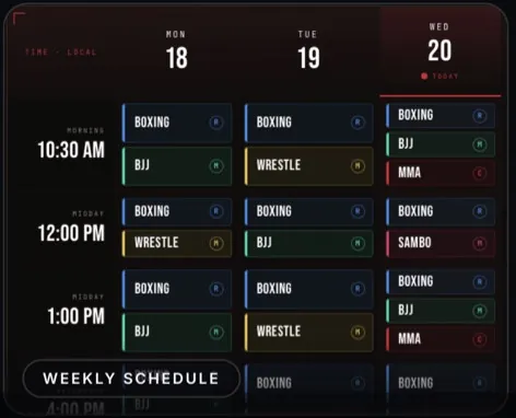 Full Contact weekly class schedule