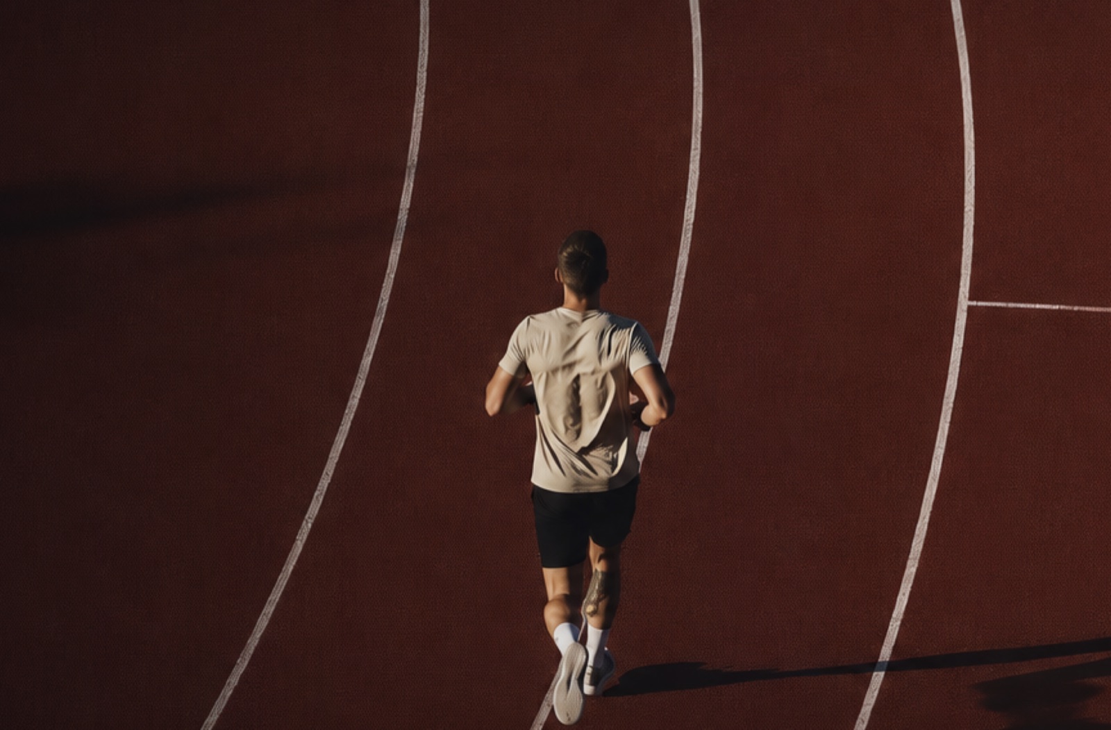 A runner training on an outdoor athletics track