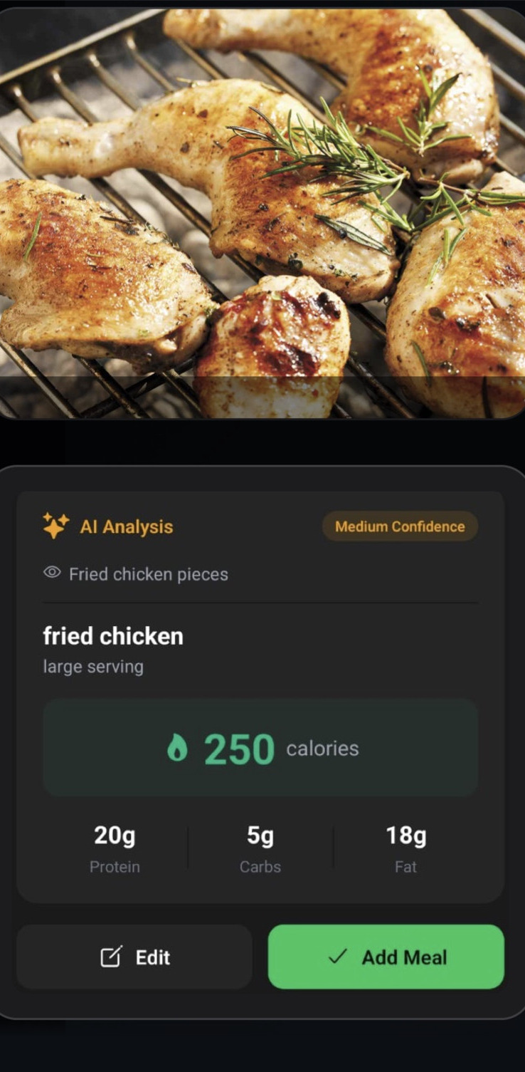 Haiiba AI meal analysis showing calories and macros