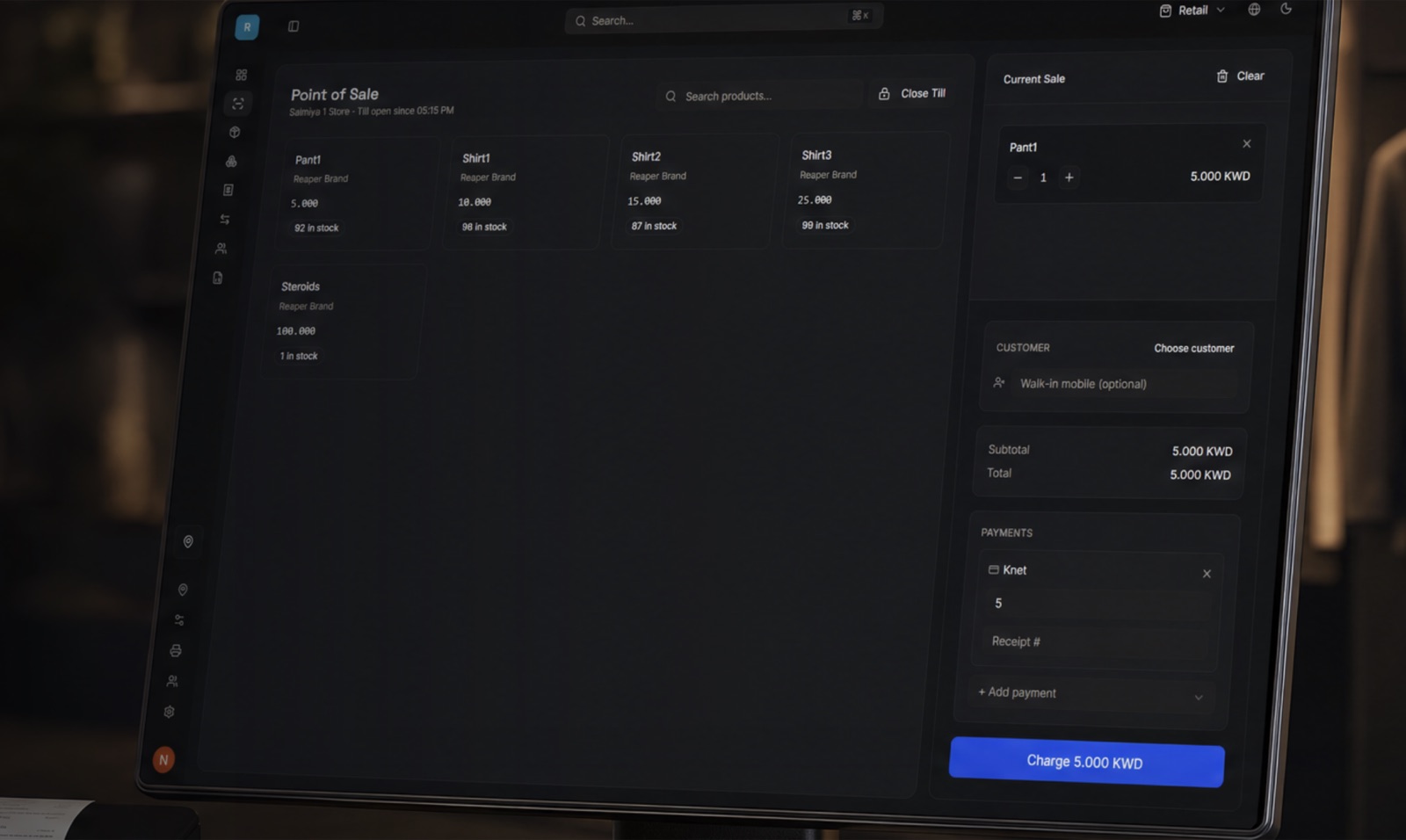 A point-of-sale terminal running JebalSky in a retail store